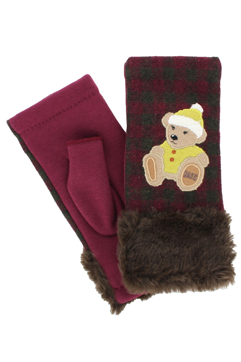 【WOMEN】タータンチェック指先フリーベア手袋 詳細画像 バーガンディ