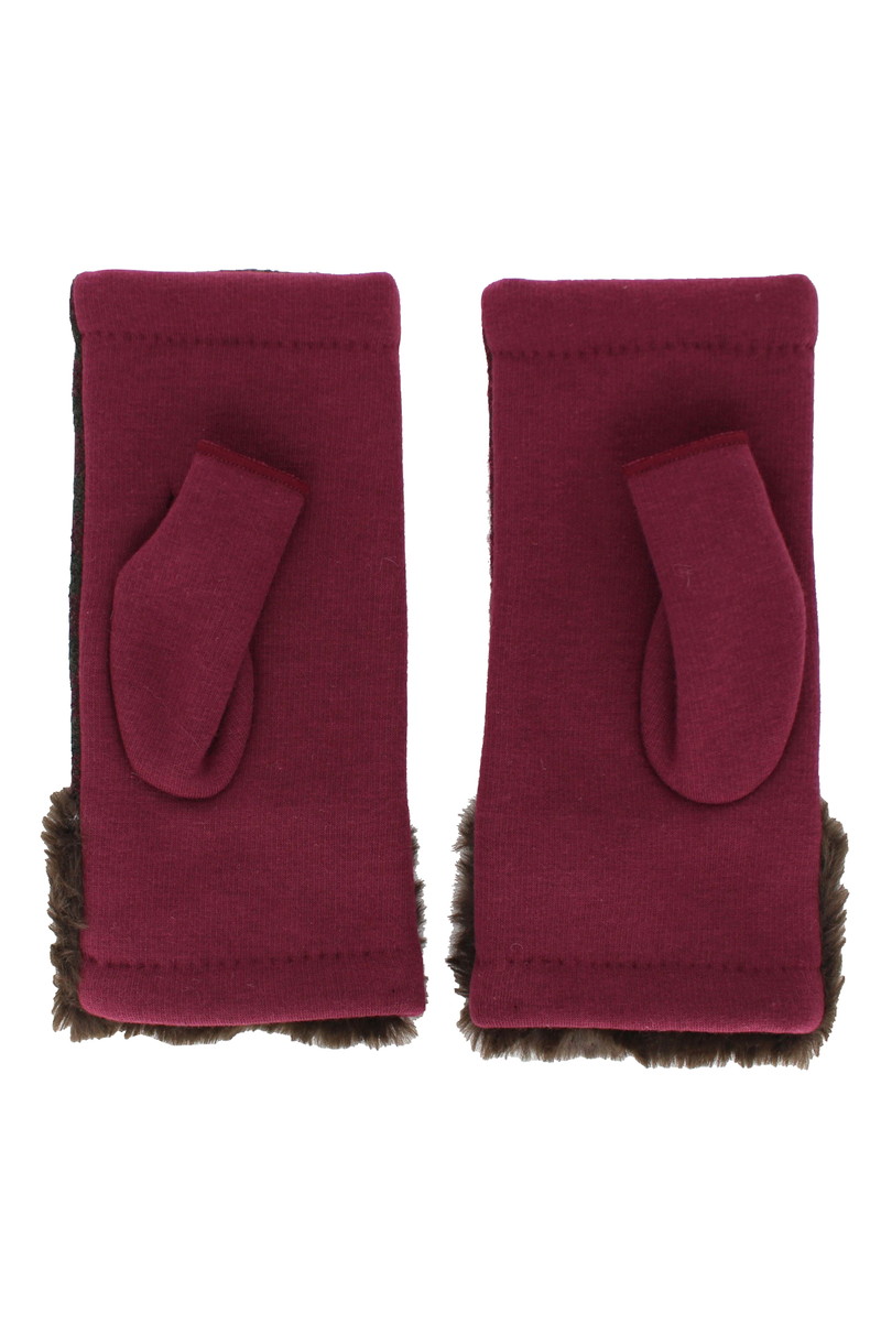 【WOMEN】タータンチェック指先フリーベア手袋 詳細画像 バーガンディ