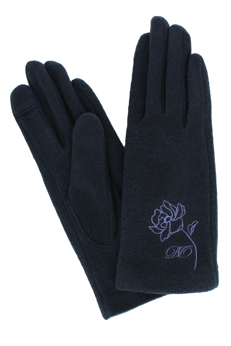 【WOMEN】花刺繍エレガントジャージ手袋 詳細画像 ネイビー
