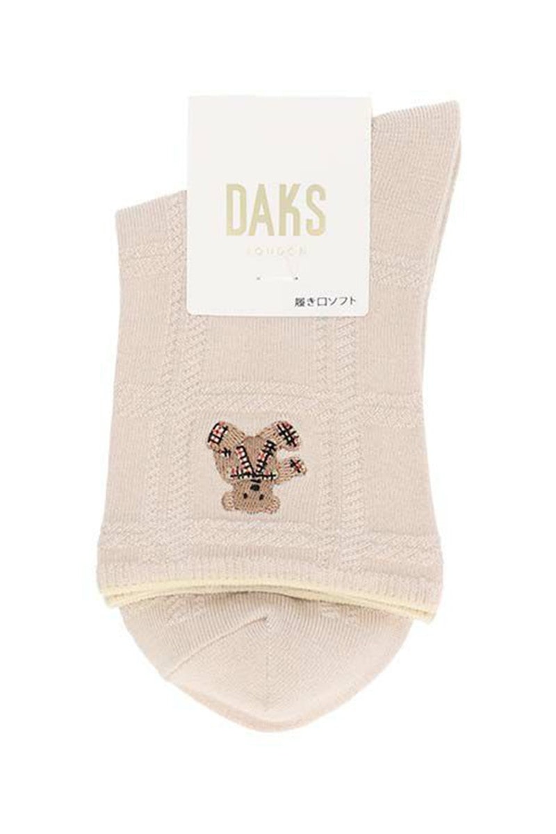 JS 口ゴムゆったり レーヨンシルク混 リンクスベア刺繍 クルー丈ソックス
