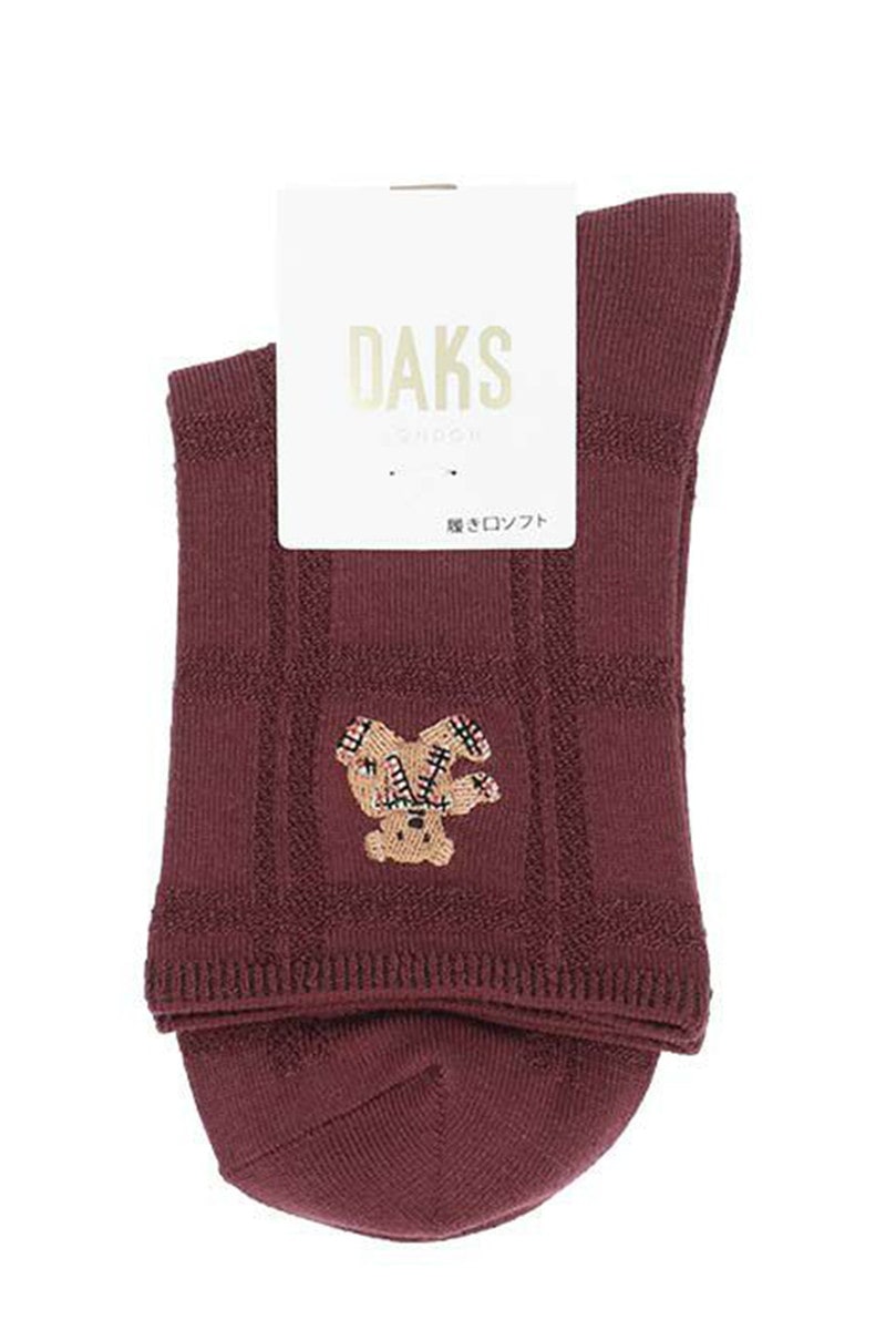 JS 口ゴムゆったり レーヨンシルク混 リンクスベア刺繍 クルー丈ソックス
