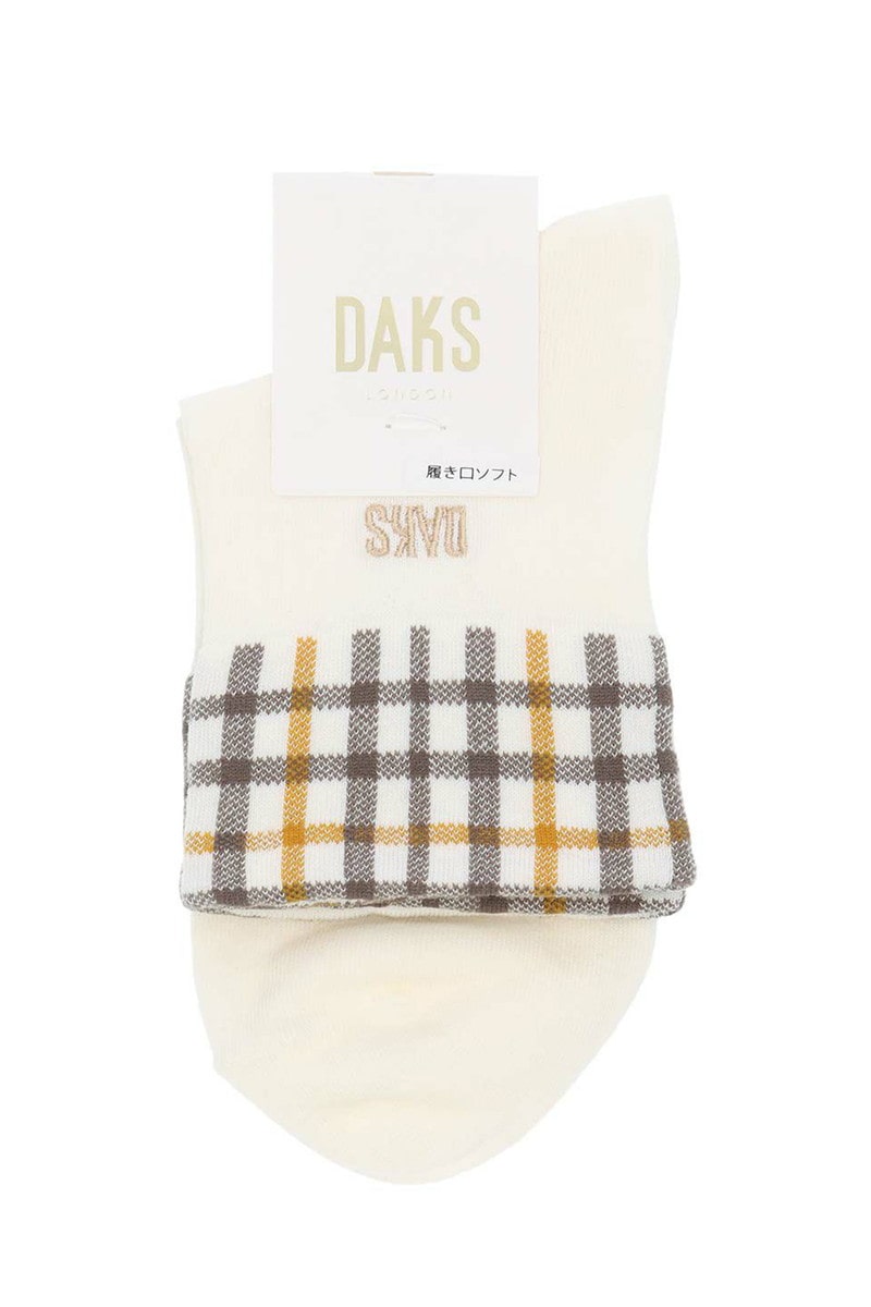JS 口ゴムゆったり チェック＆ロゴ刺繍 クルー丈ソックス