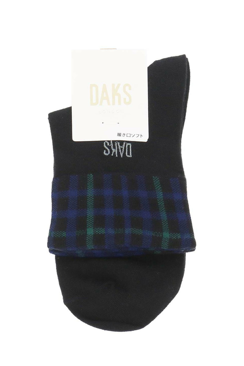 JS 口ゴムゆったり チェック＆ロゴ刺繍 クルー丈ソックス