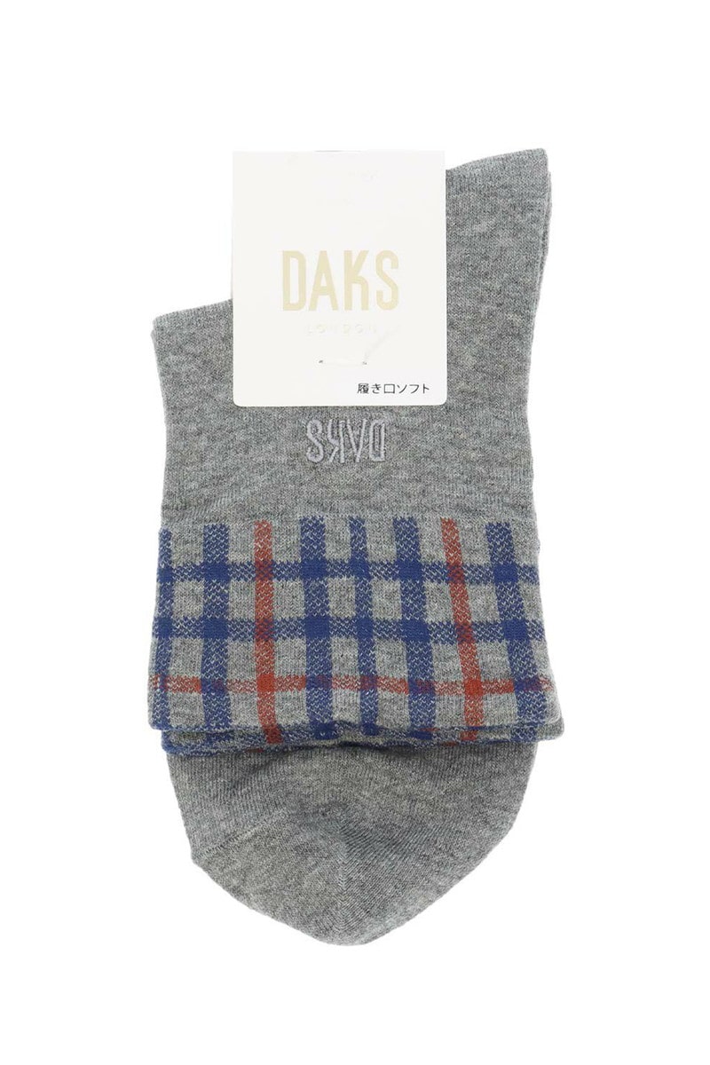 JS 口ゴムゆったり チェック＆ロゴ刺繍 クルー丈ソックス