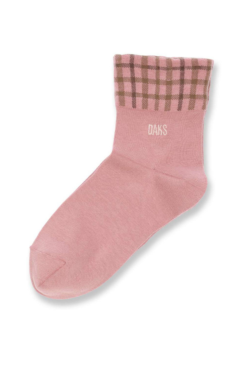 JS 口ゴムゆったり チェック＆ロゴ刺繍 クルー丈ソックス