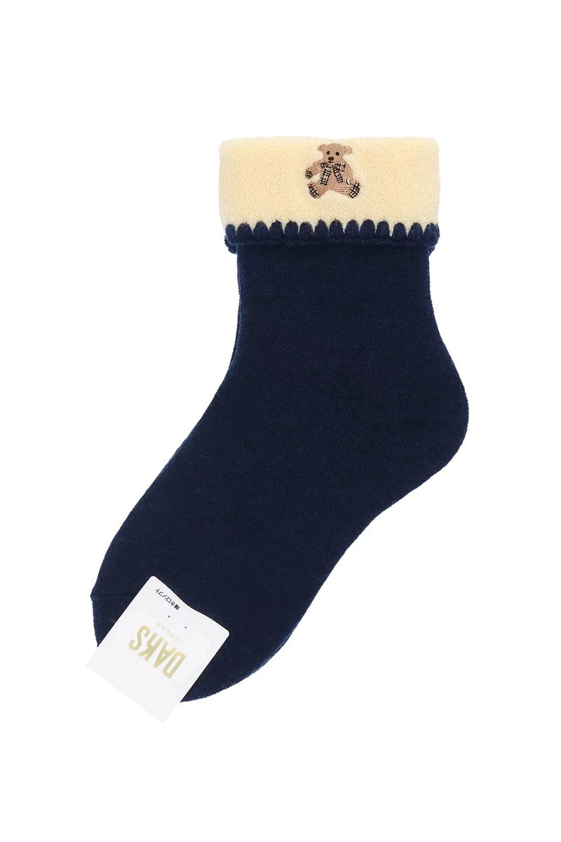 JS 総パイル 折り返し ルームソックス（ベア刺繍・あったか素材）