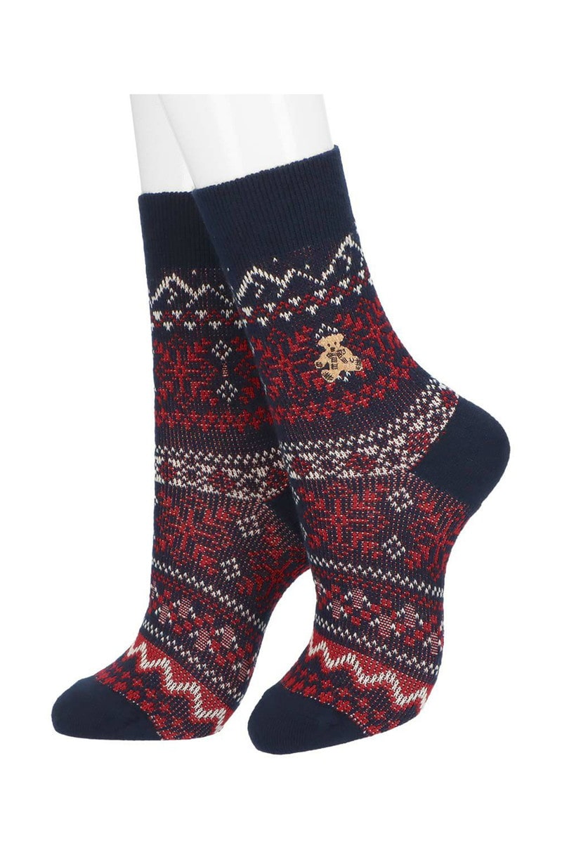 JS カシミヤ混 フェアアイル ベア クルー丈ソックス（あたたか仕様）