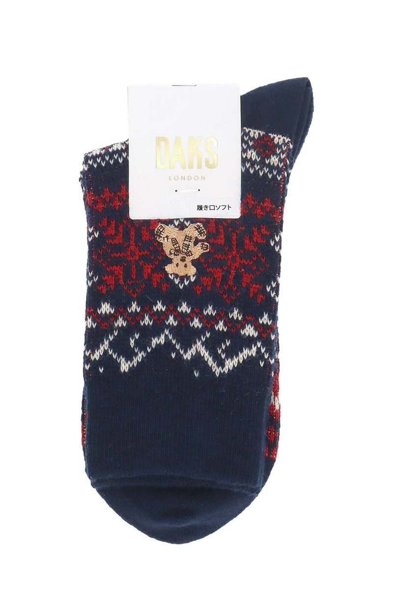 カシミヤ混 フェアアイル ベア クルー丈ソックス（あたたか仕様） 詳細画像 ネイビー