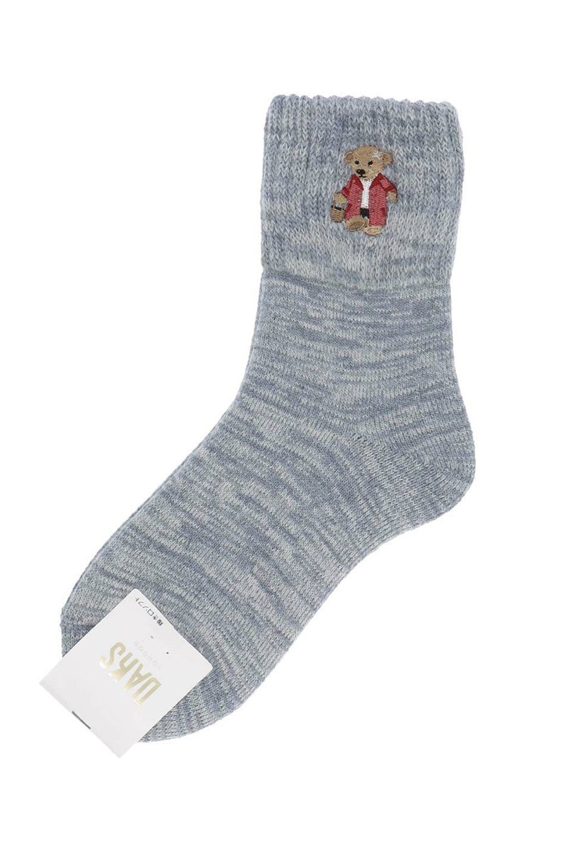 JS 内起毛 総パイル ルームソックス（杢調ベア刺繍・履き口ゆったり）