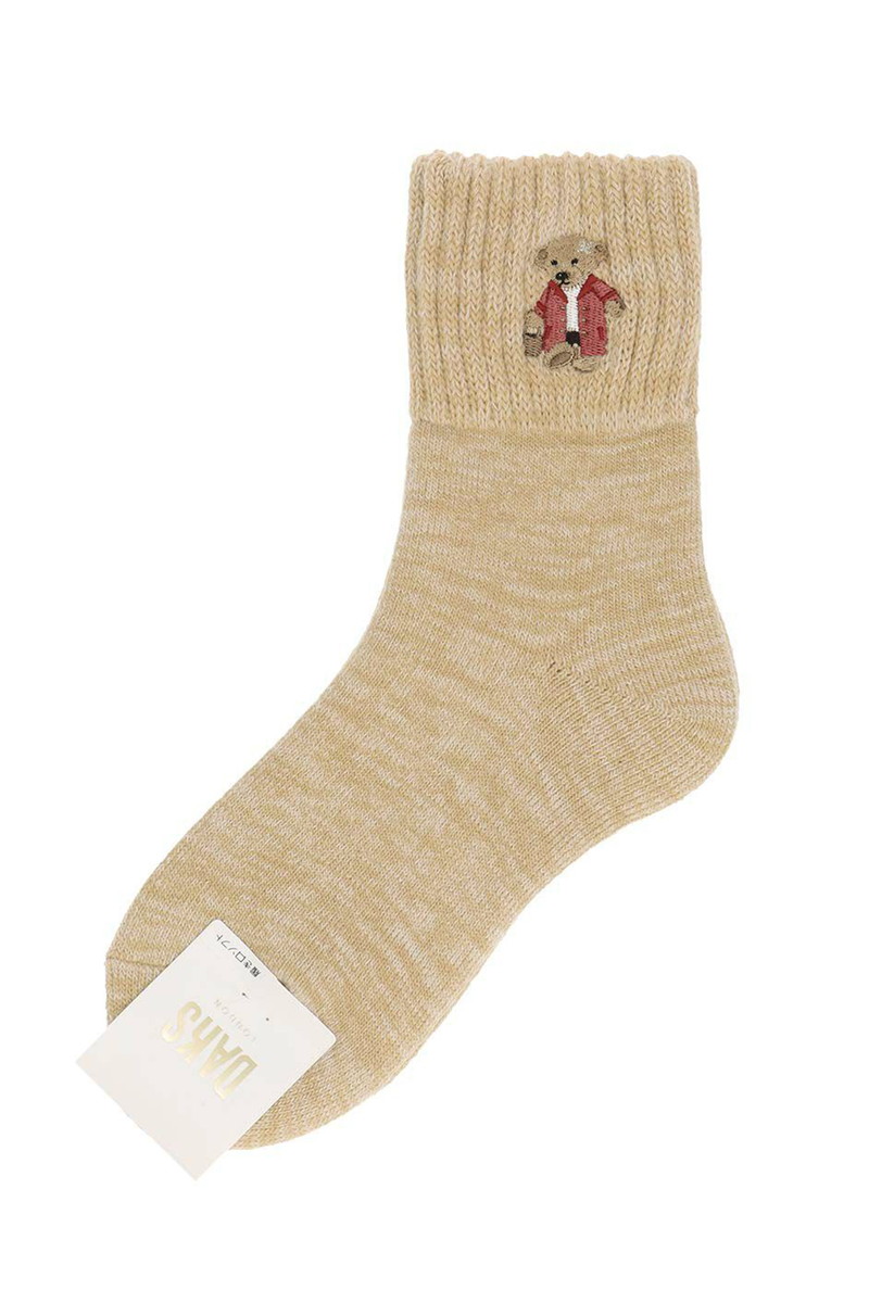 JS 内起毛 総パイル ルームソックス（杢調ベア刺繍・履き口ゆったり）