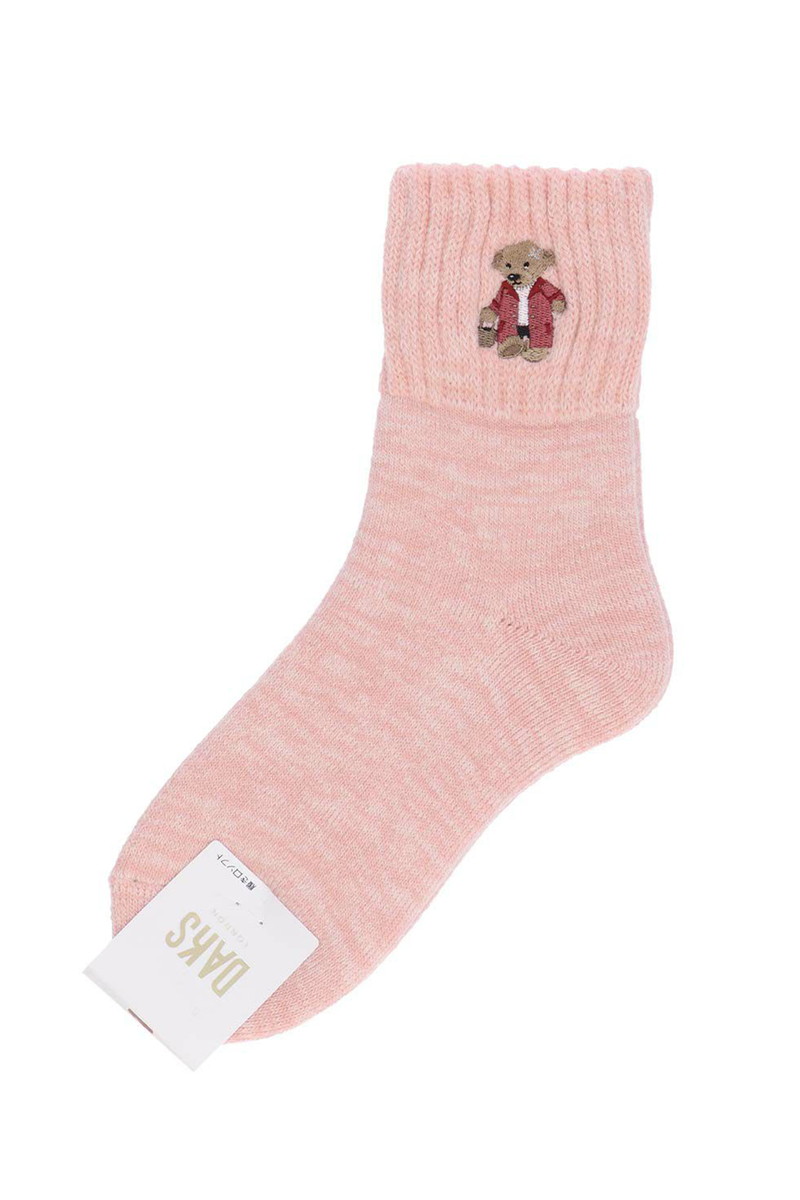 JS 内起毛 総パイル ルームソックス（杢調ベア刺繍・履き口ゆったり）