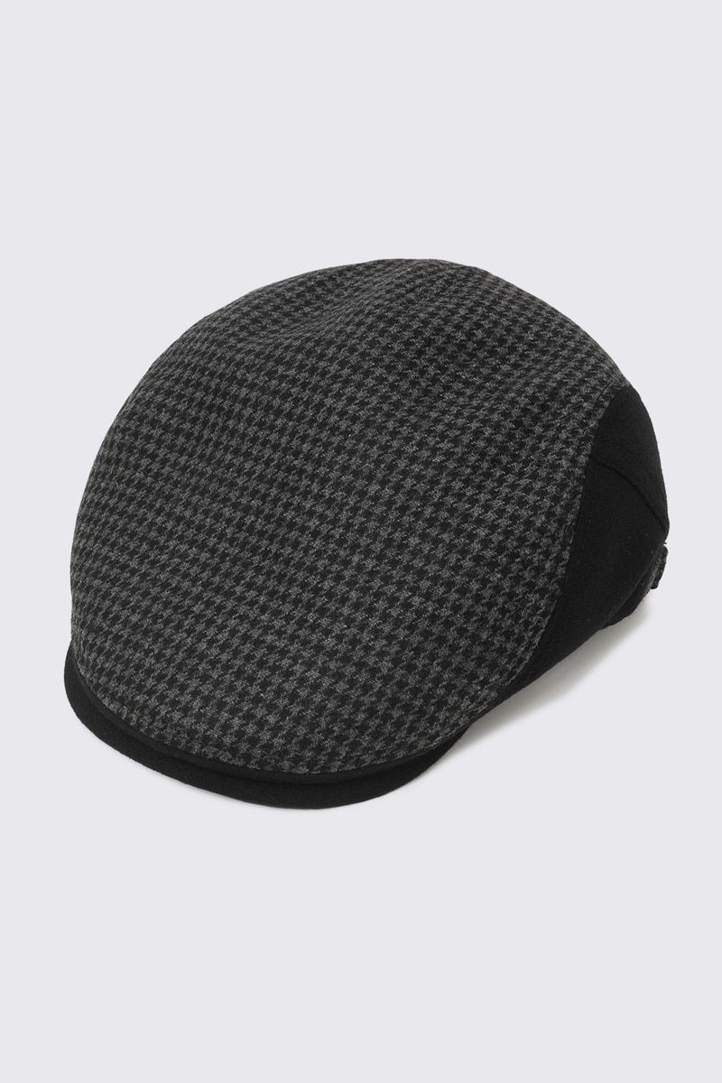 JS ウール千鳥格子 ハンチング ロゴプレート付