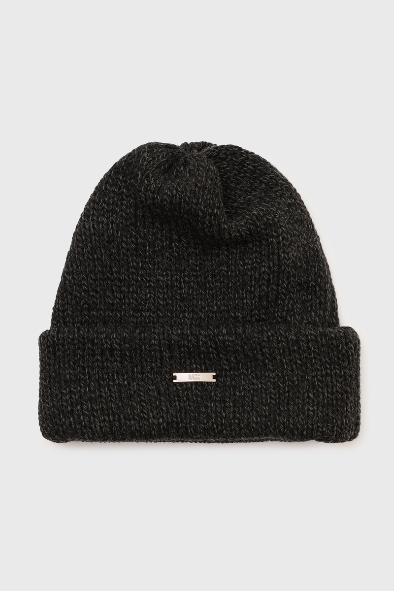 JS ざっくり編み 杢調ワッチ ロゴプレート付