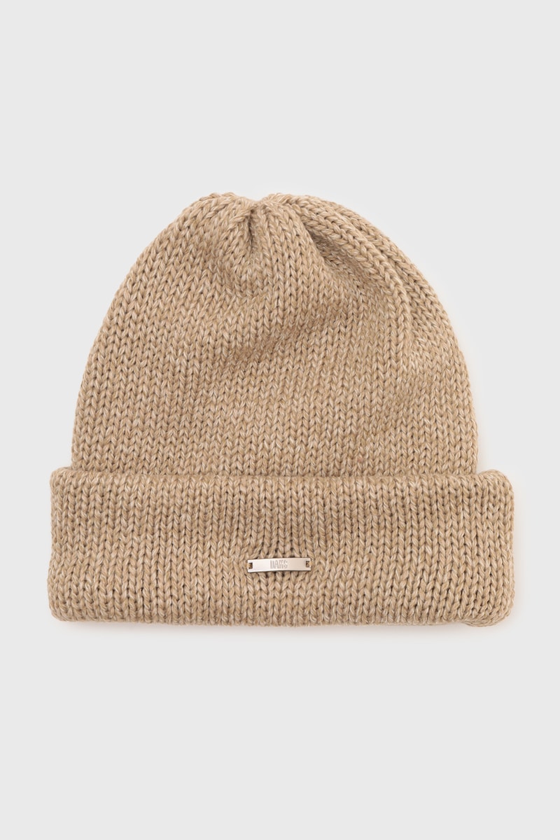 JS ざっくり編み 杢調ワッチ ロゴプレート付