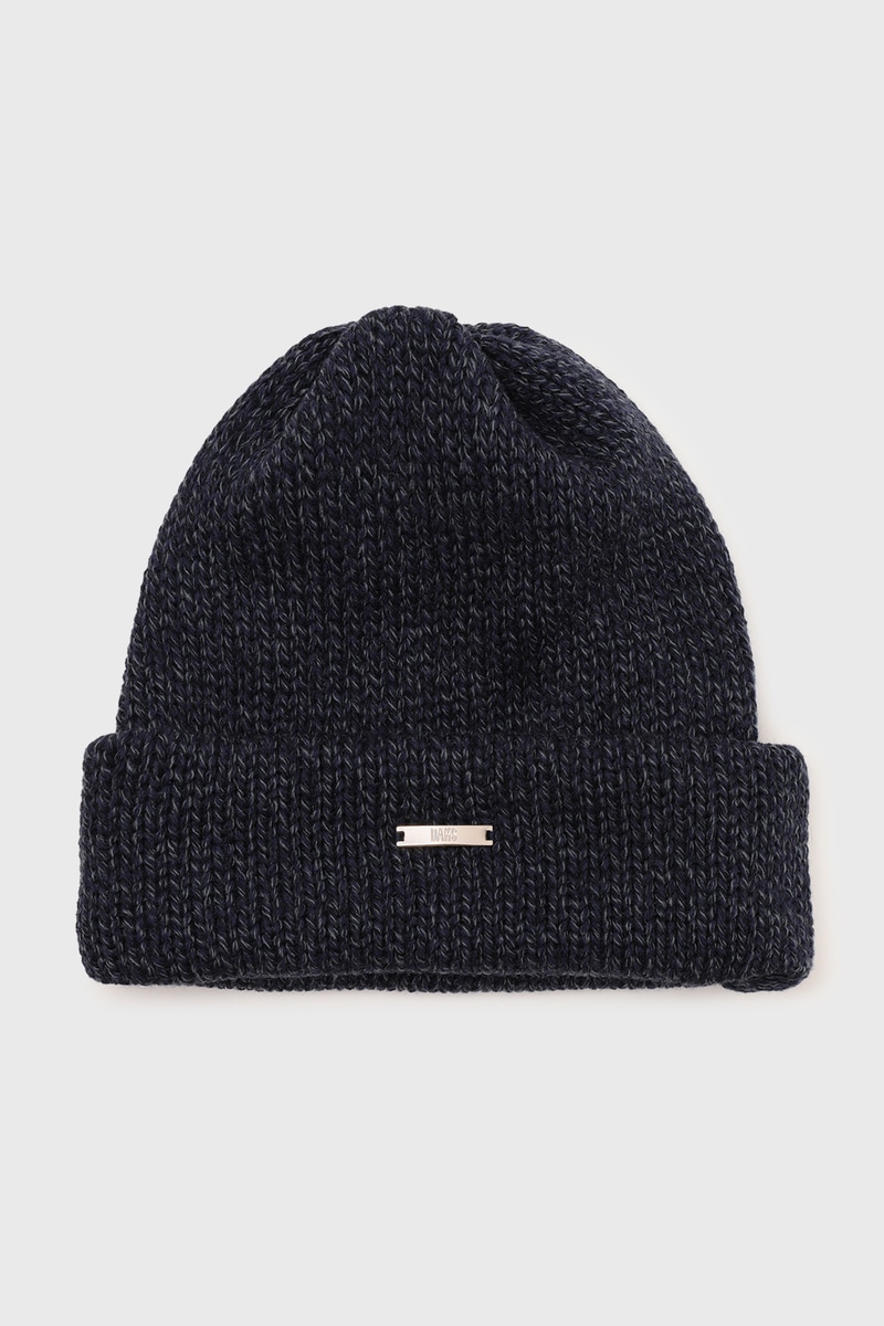 JS ざっくり編み 杢調ワッチ ロゴプレート付