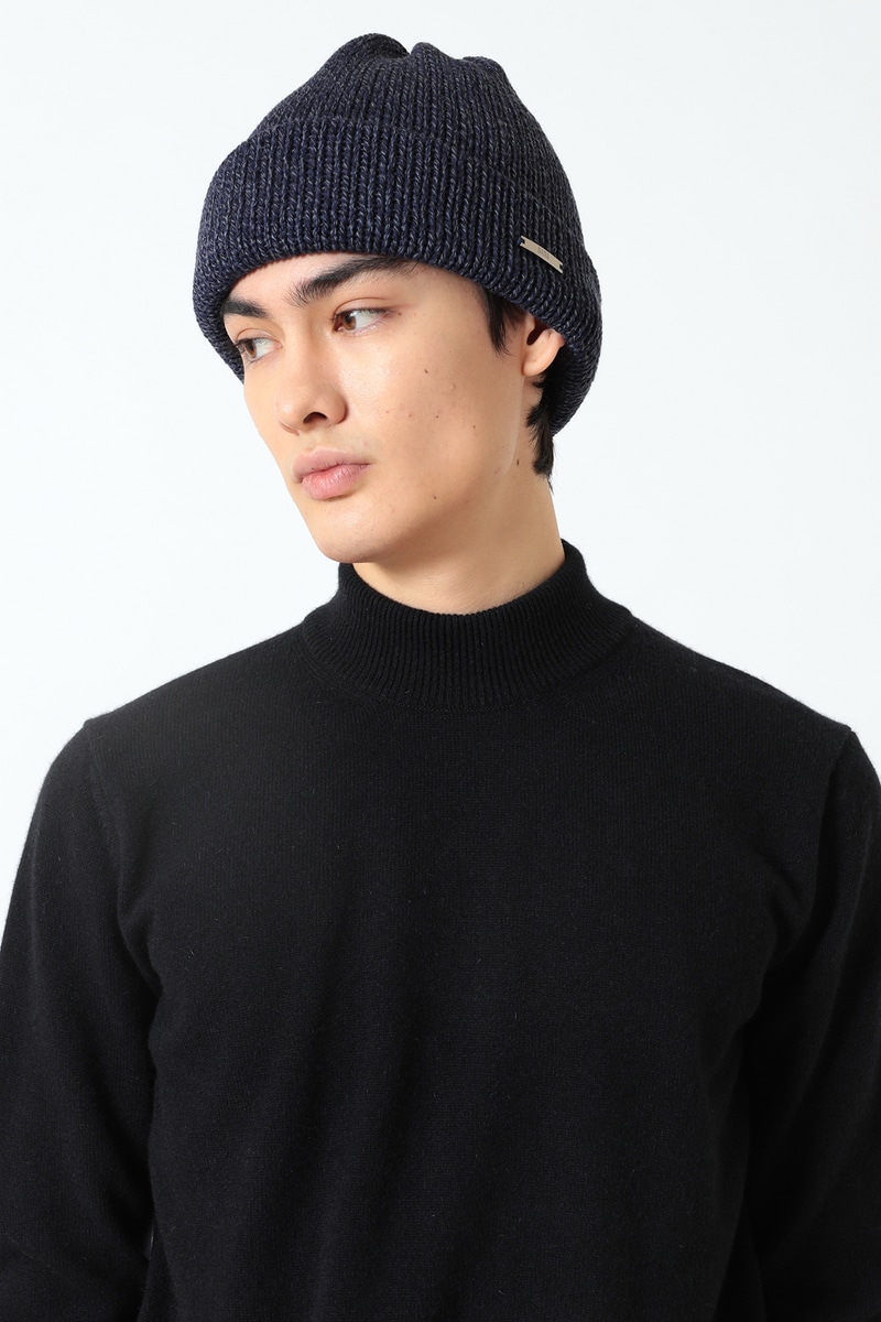 ざっくり編み 杢調ワッチ ロゴプレート付 詳細画像 ネイビー