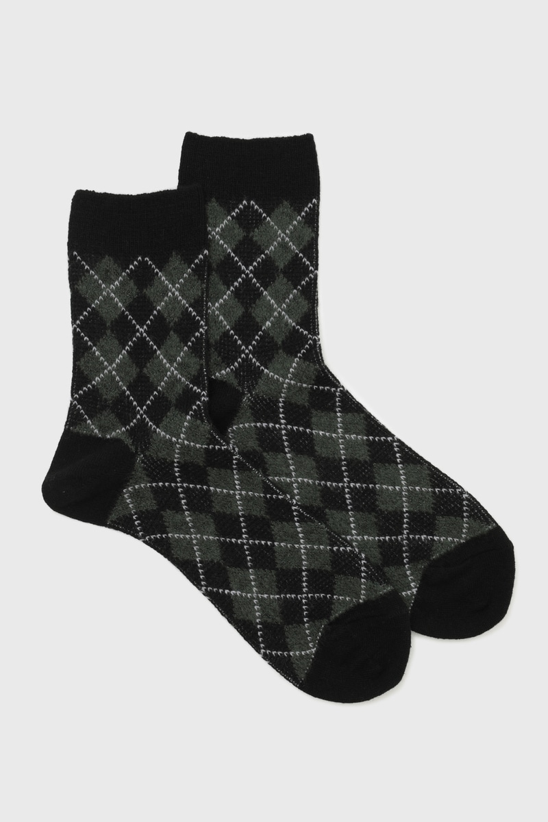 JS ウール混 アーガイル柄 クルーソックス