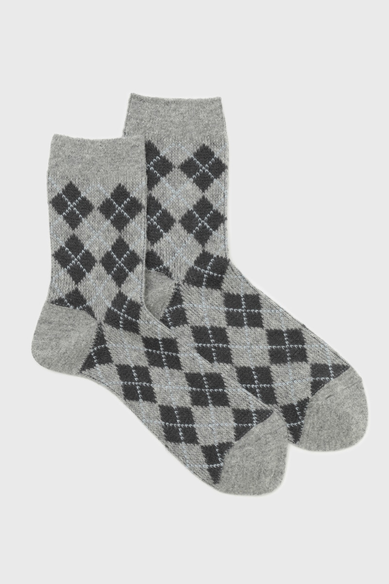 JS ウール混 アーガイル柄 クルーソックス