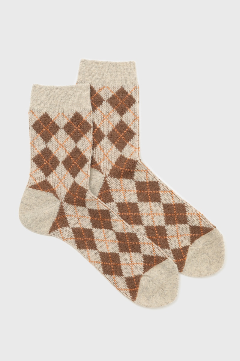 JS ウール混 アーガイル柄 クルーソックス