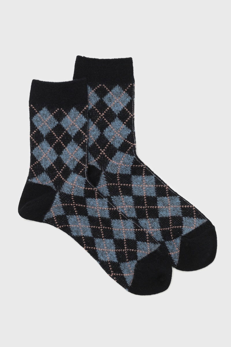 JS ウール混 アーガイル柄 クルーソックス