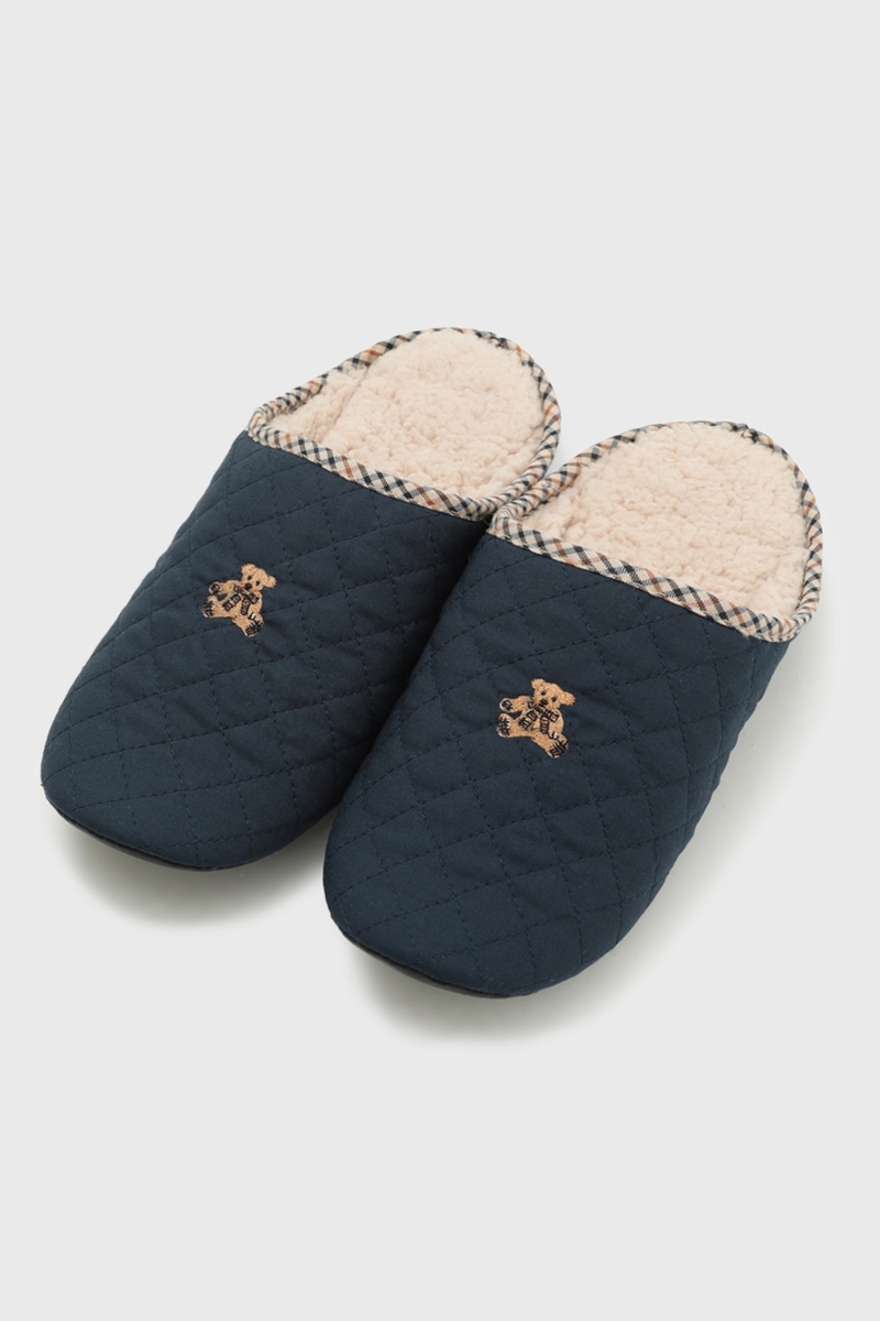 キルティング ルームスリッパ（ベア刺繍） 詳細画像 ネイビー