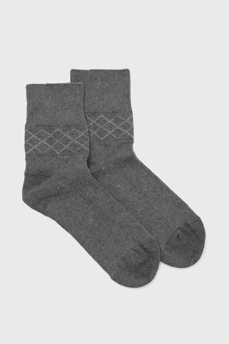 ストレッチコットン混 アーガイルラインソックス 詳細画像 グレー
