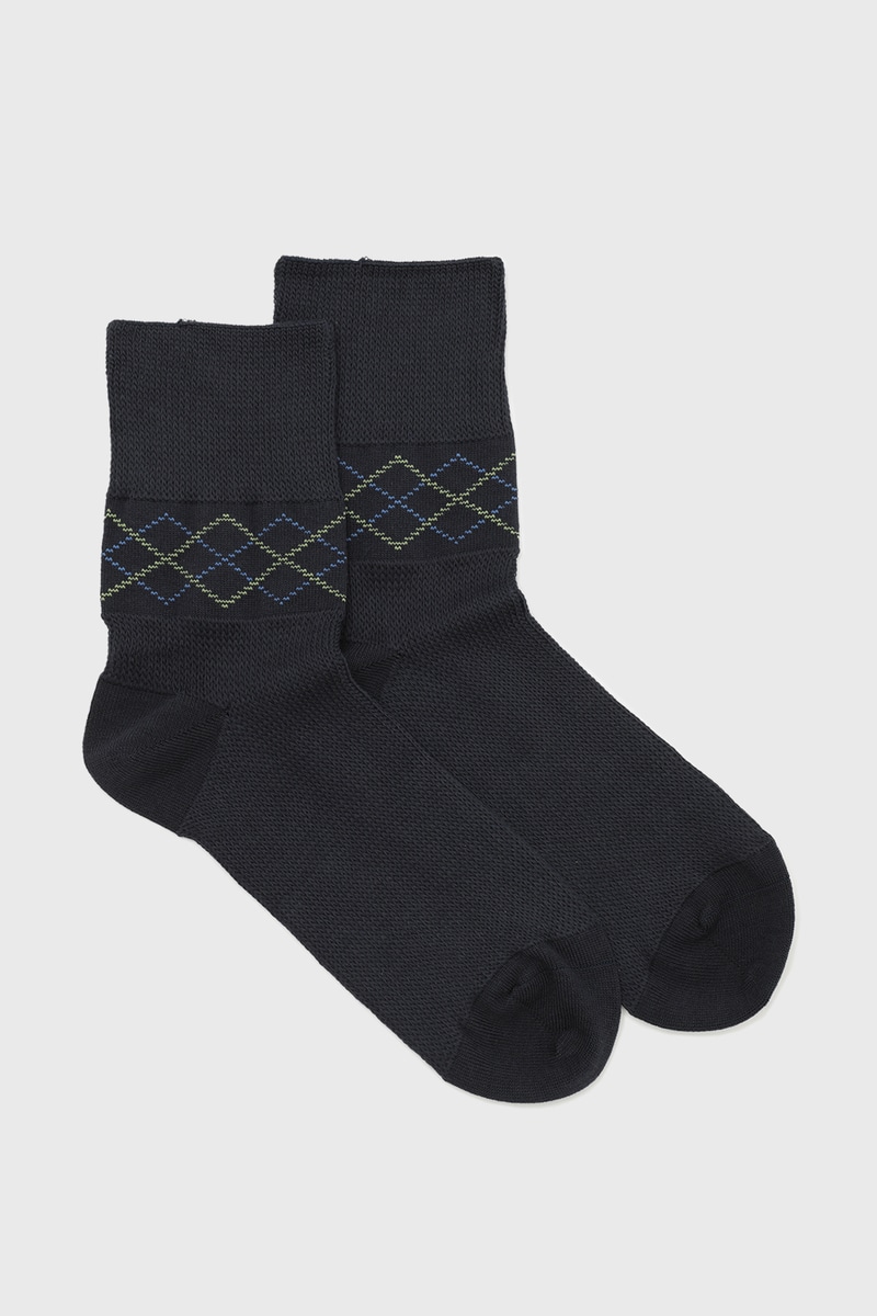 ストレッチコットン混 アーガイルラインソックス 詳細画像 ネイビー