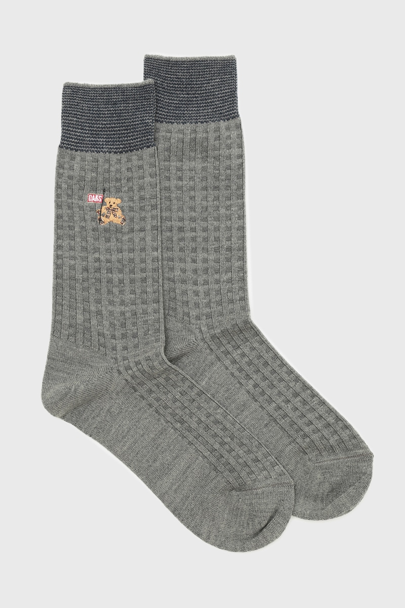 JS ワッフルクルーソックス（ベア刺繍）