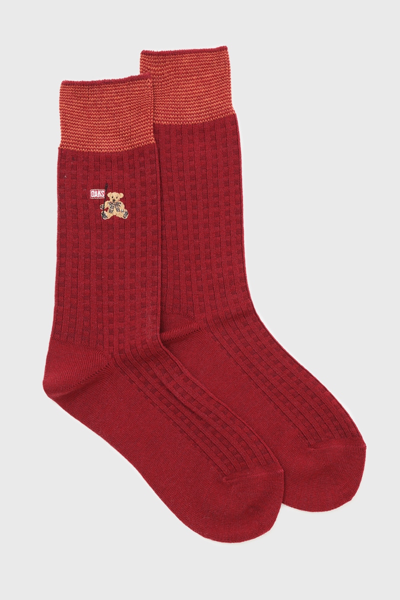 JS ワッフルクルーソックス（ベア刺繍）