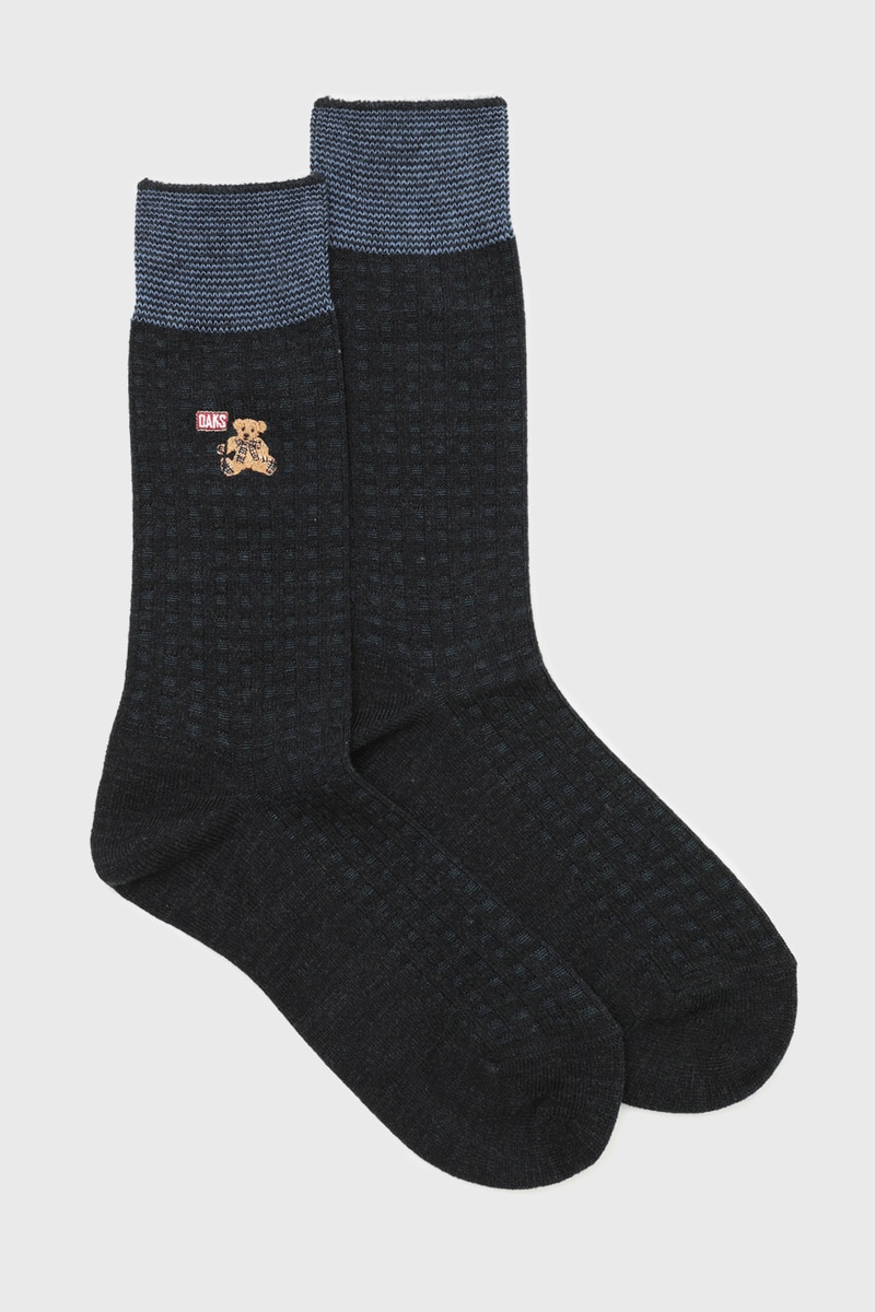 JS ワッフルクルーソックス（ベア刺繍）