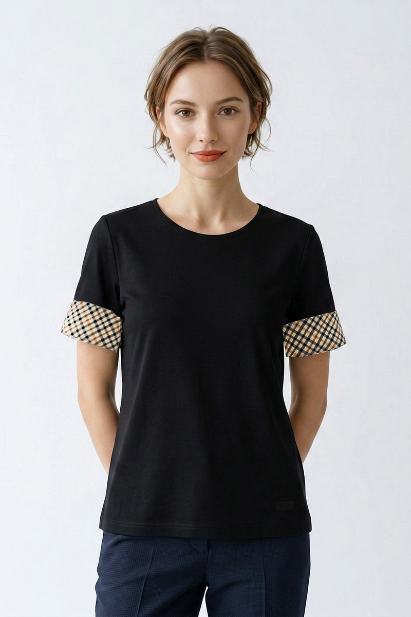 ハウスチェックカフス5分袖Tシャツ 詳細画像 ブラック