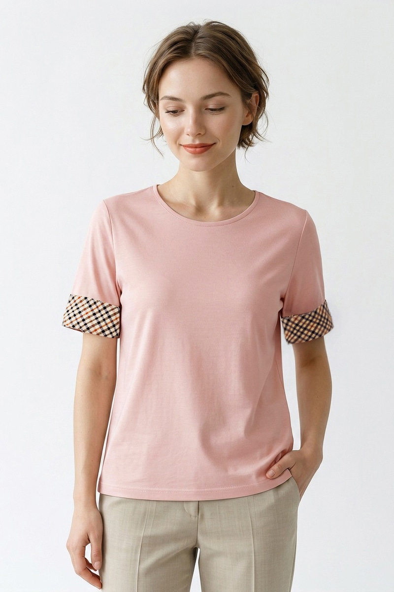ハウスチェックカフス5分袖Tシャツ 詳細画像 ピンク