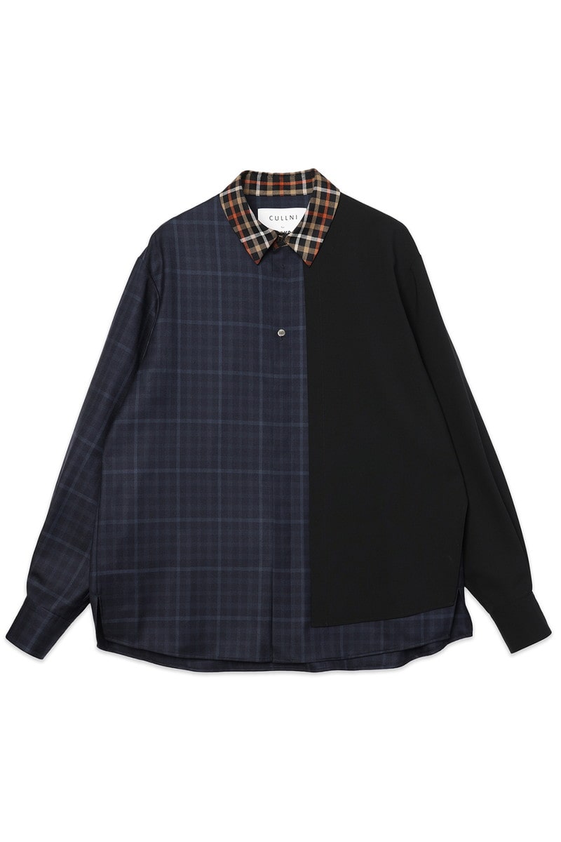 CULLNI for DAKS アシメトリーレイヤードシャツ 詳細画像 ネイビーチェック
