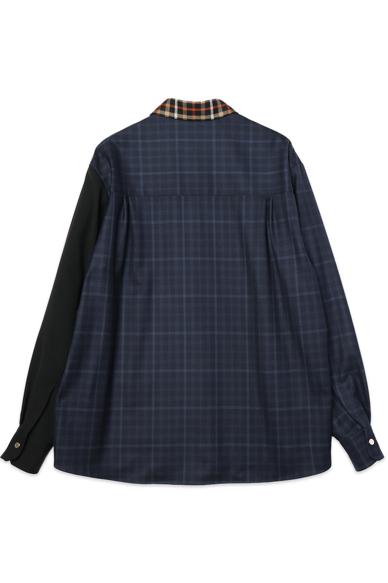 CULLNI for DAKS アシメトリーレイヤードシャツ 詳細画像 ネイビーチェック