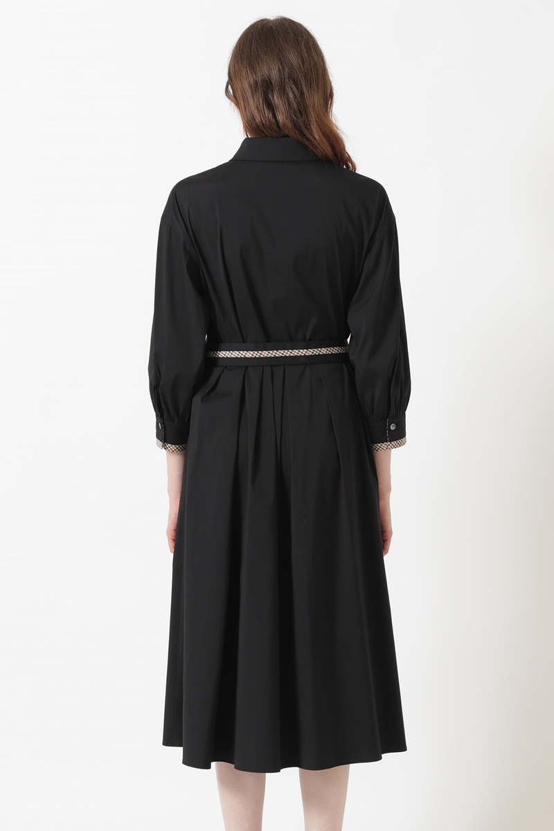 綿ナイロンハイストレッチ ハウスチェックアクセント シャツワンピース 詳細画像 ブラック