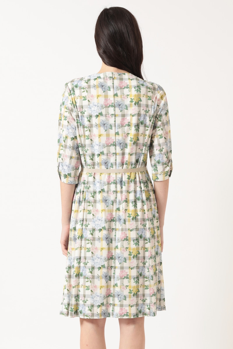 フラワープリント&times;ハウスチェック スムースワンピース 詳細画像 ミステッドイエローチェック