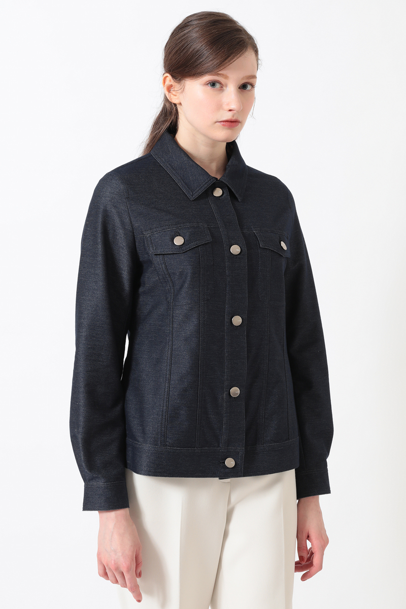 JS デニム調インレイカルゼ ストレッチブルゾン
