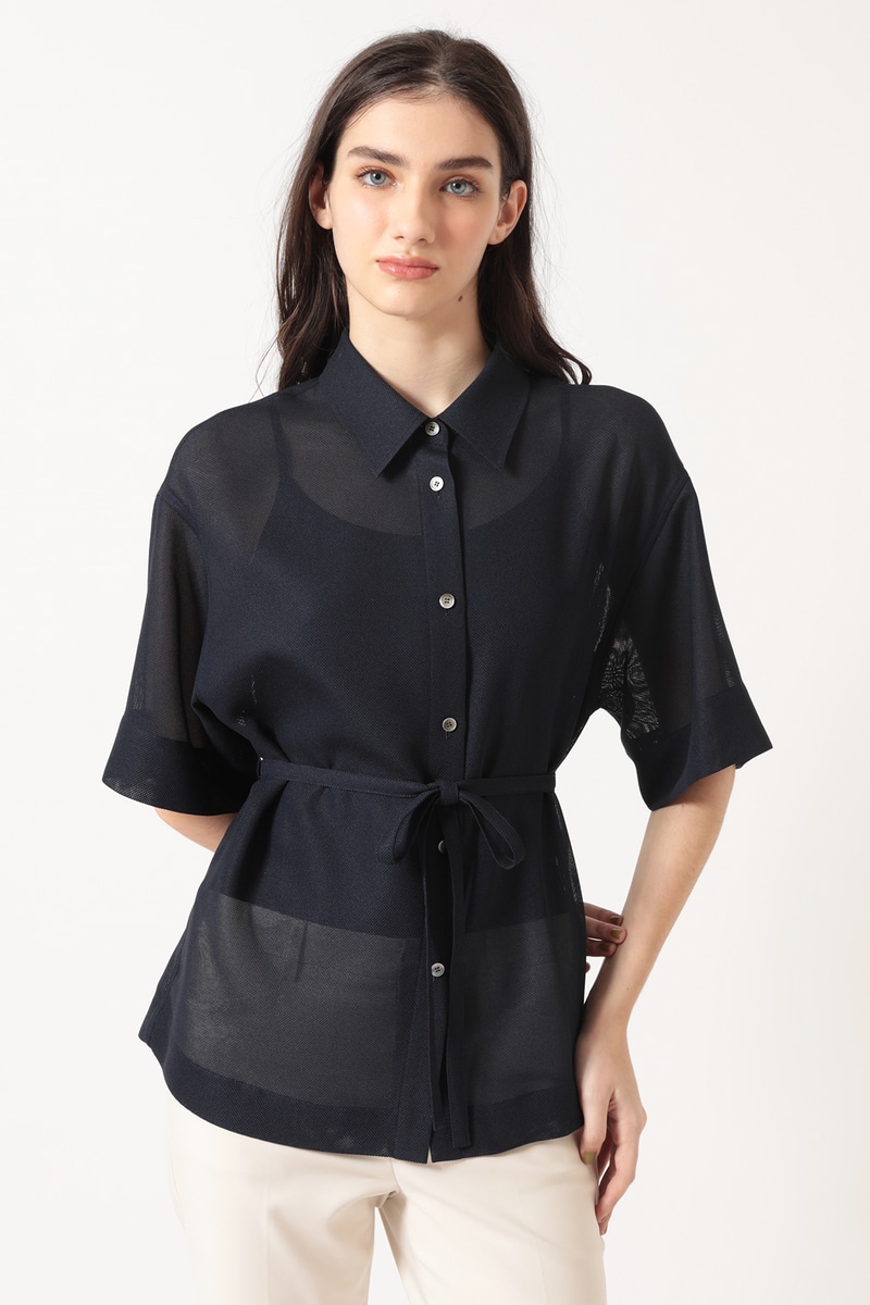 JS カラミ織ポリエステル シアーフォルム オーバーサイズブラウス