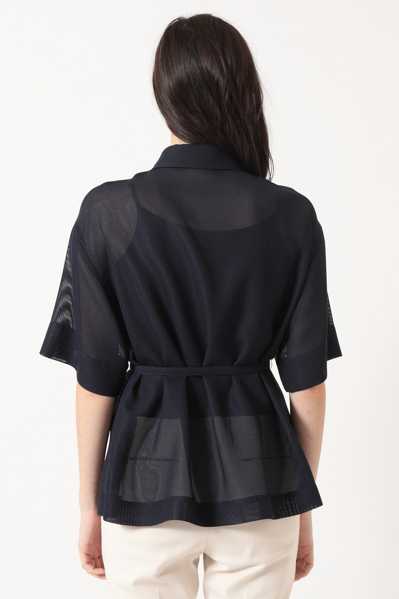 カラミ織ポリエステル シアーフォルム オーバーサイズブラウス 詳細画像 ネイビーブレザー