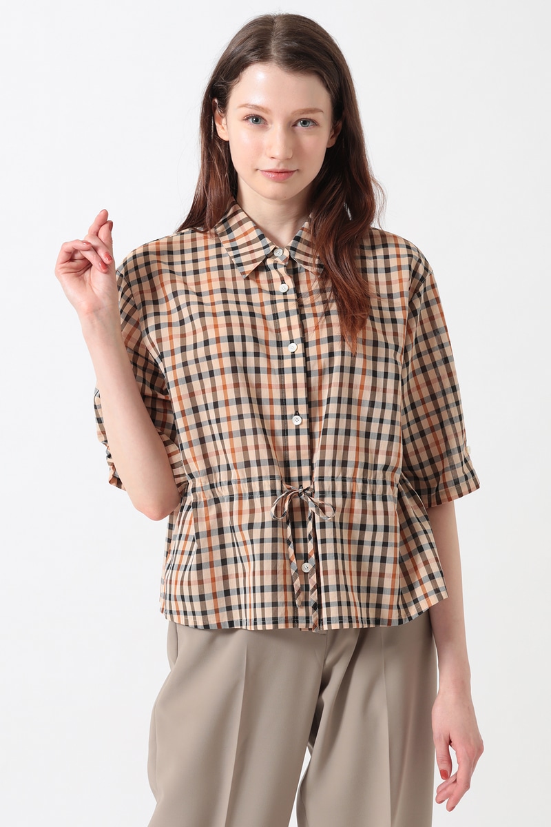 JS コットンボイル ハウスチェック ドローストリング シャツ