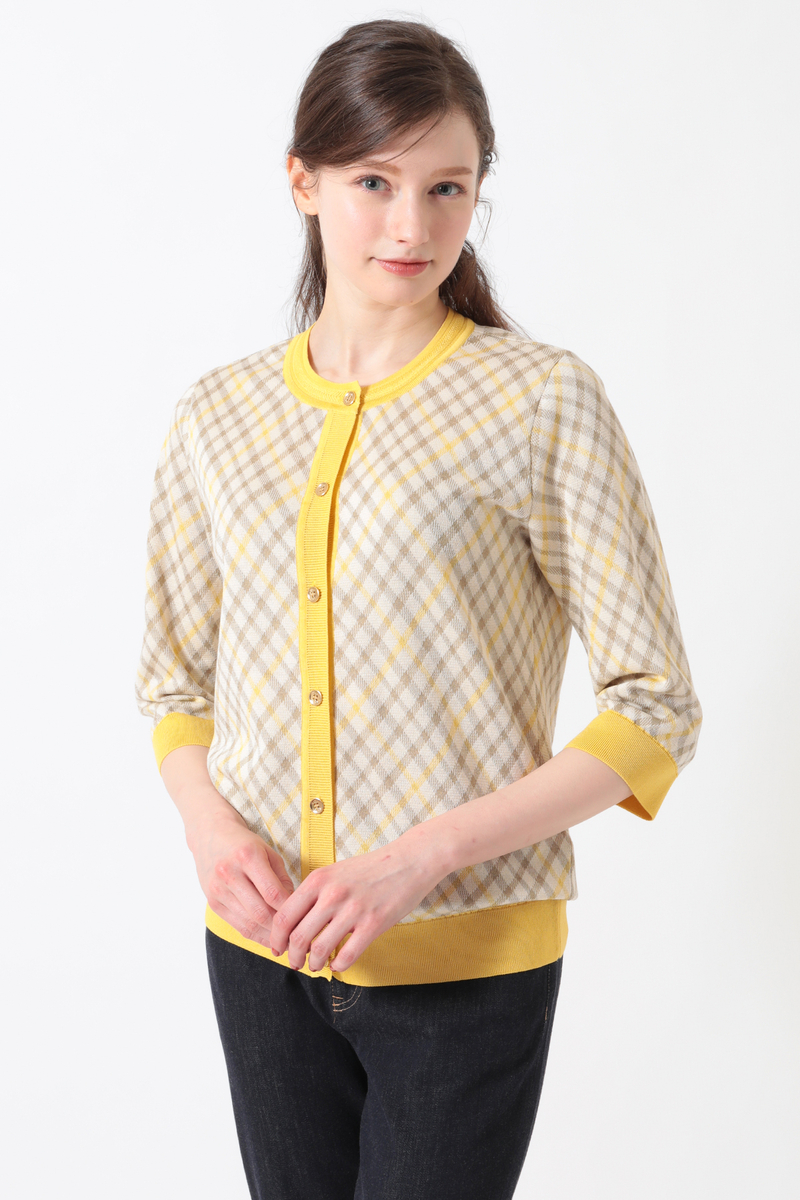 18G シルケットコットン チェックジャカードカーディガン 詳細画像 ミステッドイエローチェック
