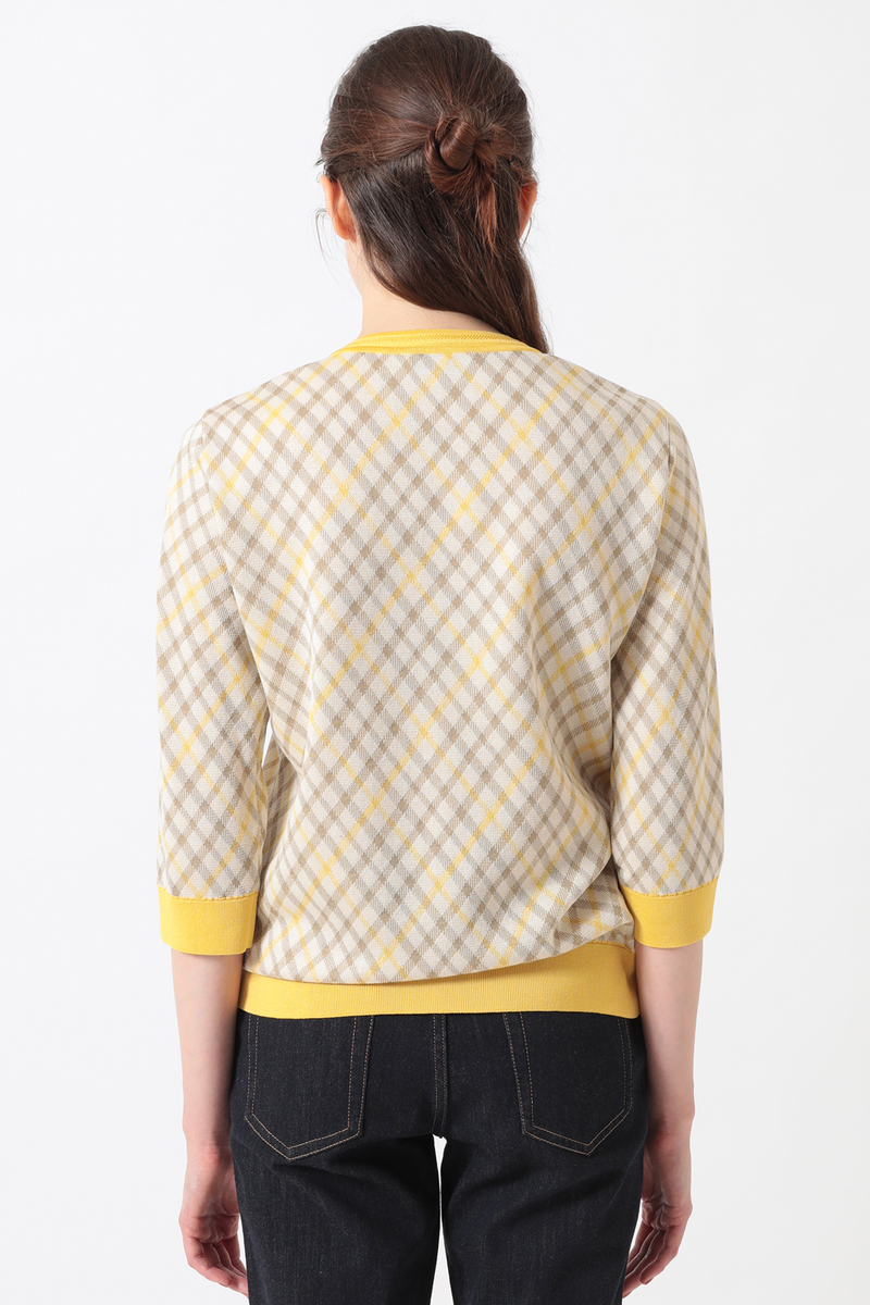 18G シルケットコットン チェックジャカードカーディガン 詳細画像 ミステッドイエローチェック
