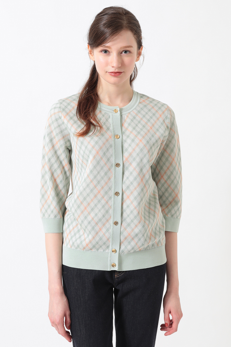 18G シルケットコットン チェックジャカードカーディガン 詳細画像 シルトグリーンチェック
