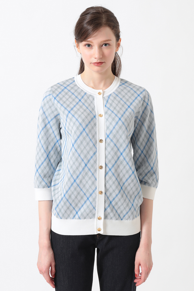 18G シルケットコットン チェックジャカードカーディガン 詳細画像 リーガッタチェック