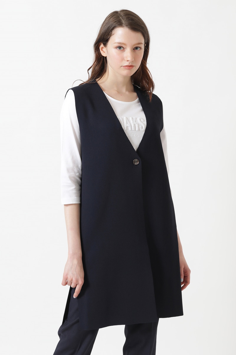 16Gサスティナブルスムース編み ニットジレ 詳細画像 ネイビー