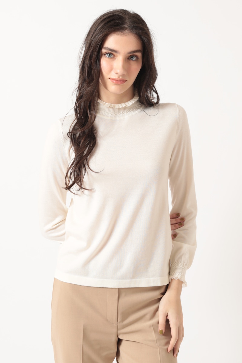 JS キュプラ混ハイネックプルオーバー ミニフリル