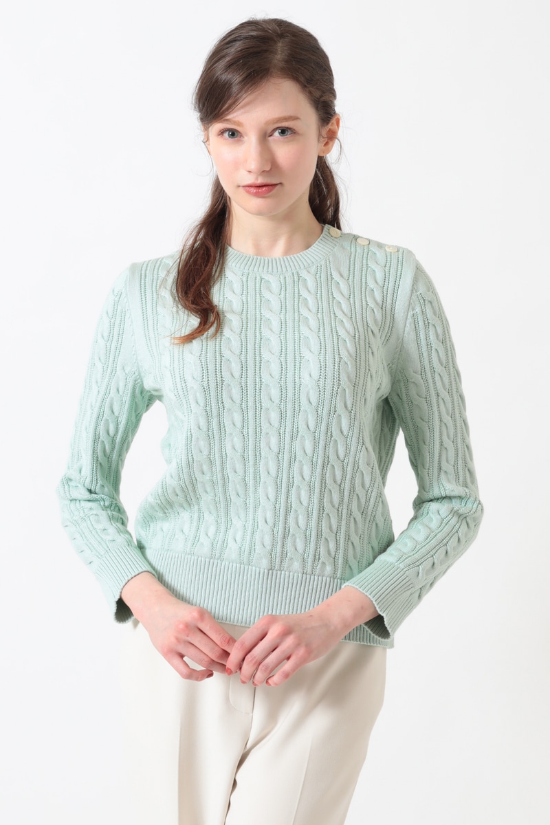 ミックスケーブル ニットプルオーバー（無撚コットン） 詳細画像 シルトグリーン