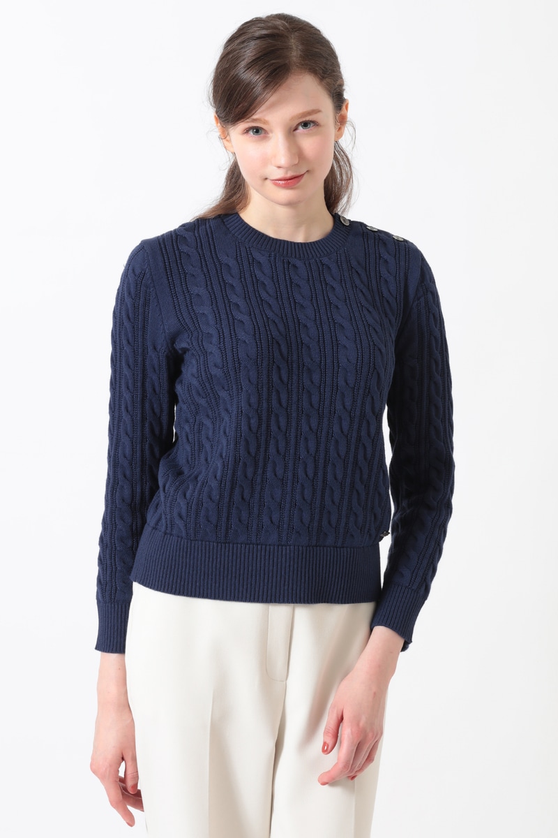 ミックスケーブル ニットプルオーバー（無撚コットン） 詳細画像 ネイビー
