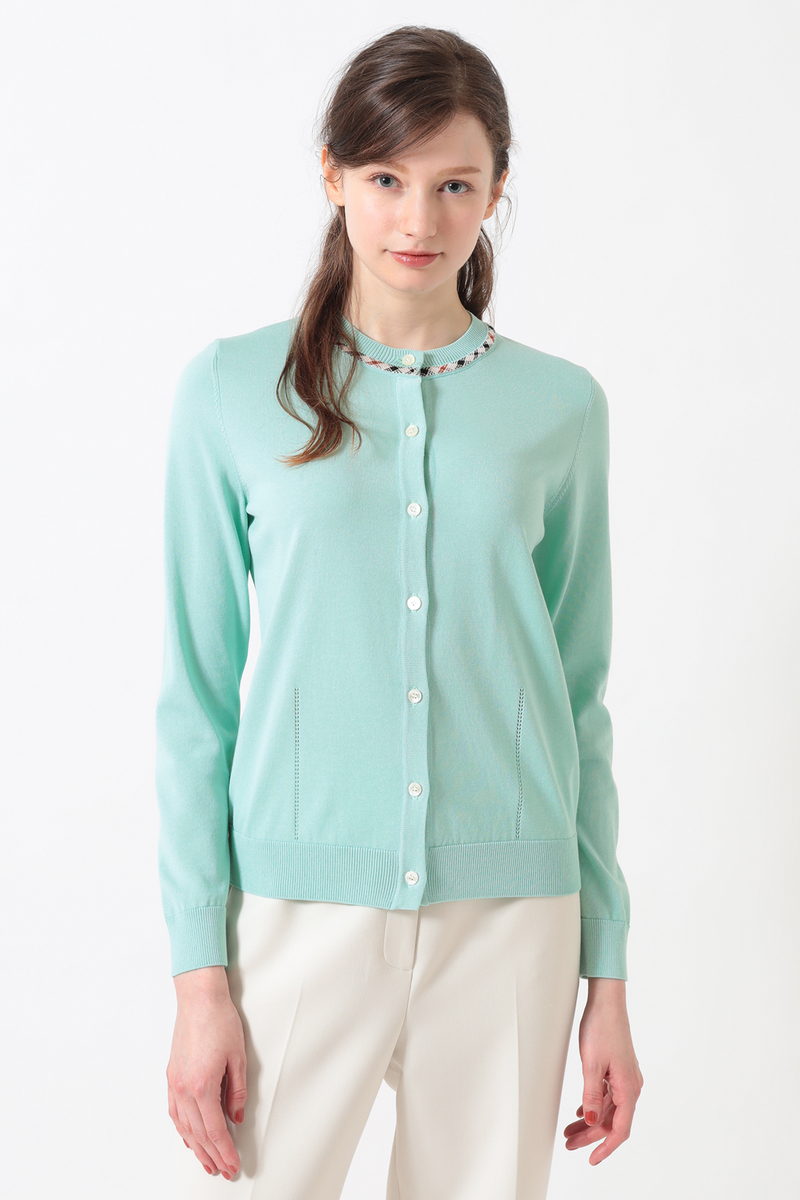 綿ポリエステル ハウスチェックジャカード カーディガン 詳細画像 シルトグリーン