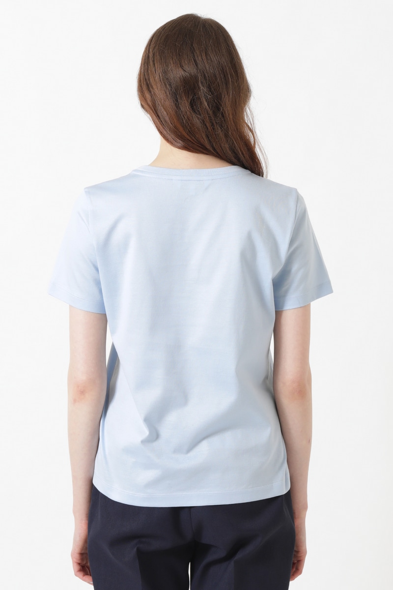 ギザコットン天竺 フラワーモチーフ＆ロゴ Tシャツ 詳細画像 カシミヤブルー